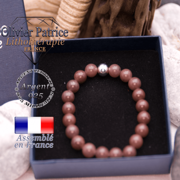 Bracelet de quartz vin et sa boule en argent 925 dans son écrin