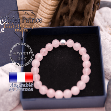 Bracelet quartz rose et sa boule en argent 925 dans son écrin