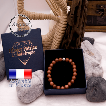 Bracelet goldstone et sa boule en argent 925 dans son écrin