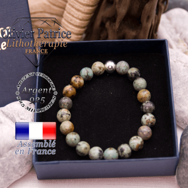 Bracelet turquoise bleue africaine et sa boule en argent 925 dans son écrin