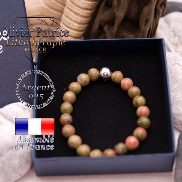 Bracelet unakite et sa boule en argent 925 dans son écrin