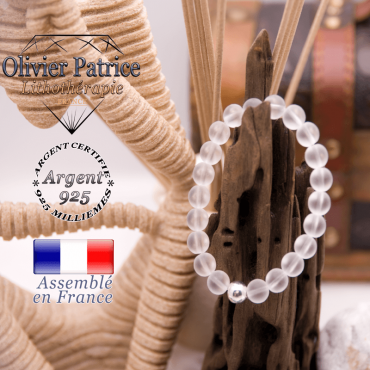 Bracelet cristal de roche opaque boule en argent 925 - 8 mm