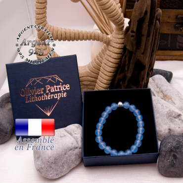 Bracelet agate bleue et sa boule en argent 925 dans son écrin