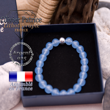 Bracelet agate bleue et sa boule en argent 925 dans son écrin