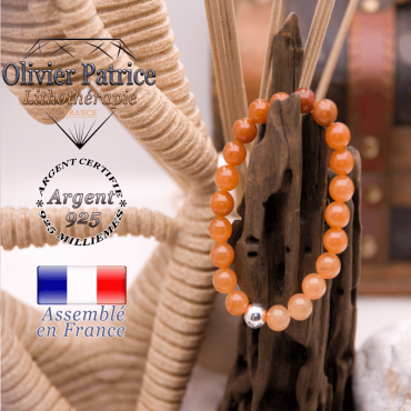 Bracelet en aventurine orange et boule en argent 925 - 8 mm