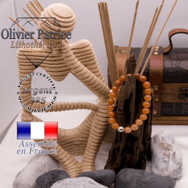 Bracelet en aventurine orange et boule en argent 925 - 8 mm