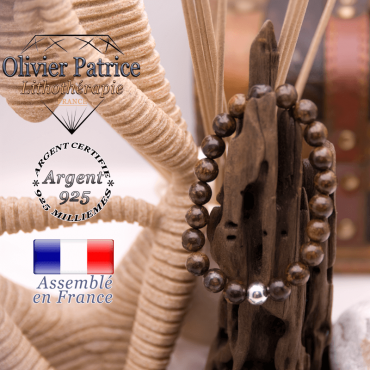 Bracelet en bronzite et sa boule lisse en argent 925 - 8 mm
