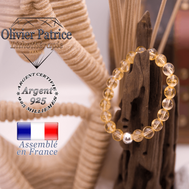 Bracelet citrine et boule en argent 925 - 8 mm