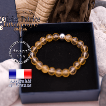 Bracelet citrine et sa boule lisse en argent 925 dans son écrin
