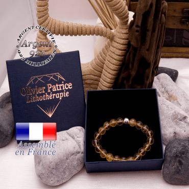 Bracelet citrine et sa boule lisse en argent 925 dans son écrin