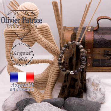 Bracelet jaspe vert zèbre et boule en argent 925 - 8 mm