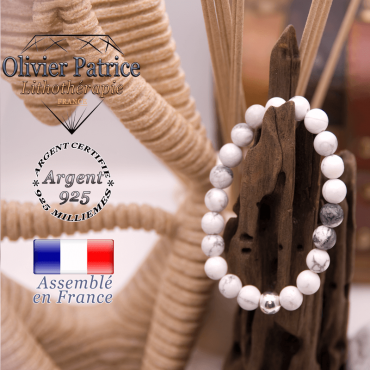 Bracelet howlite et boule en argent 925 - 8 mm
