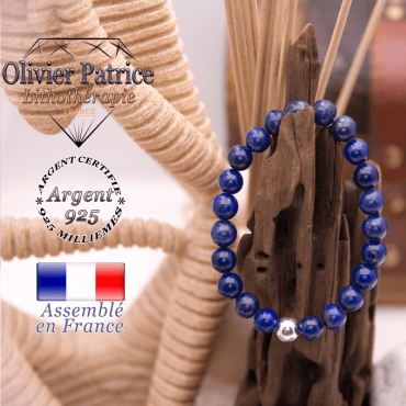 Bracelet lapis lazuli et boule argent 925 - 8 mm