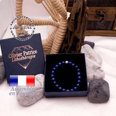 Bracelet lapis lazuli et sa boule lisse argent 925 dans son écrin