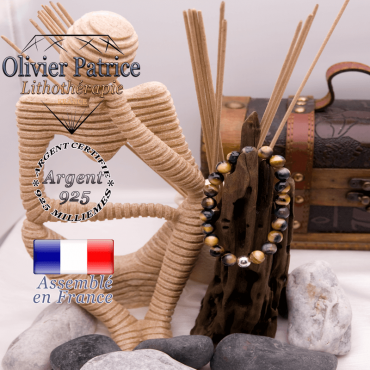 Bracelet Œil de faucon et sa boule lisse en argent 925 - 8 mm