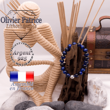 Bracelet Œil de Tigre teinte bleue et boule argent 925 - 8mm