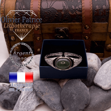 Bracelet toile d'araignée agate mousse en argent 925 dans son écrin