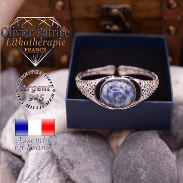 Bracelet toile d'araignée sodalite ouvert en argent 925
