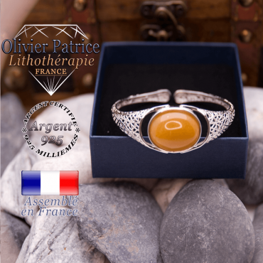 Bracelet toile d'araignée jaspe mokaite ouvert en argent 925