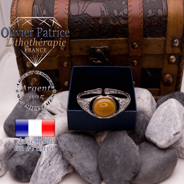 Bracelet toile d'araignée jaspe mokaite ouvert en argent 925