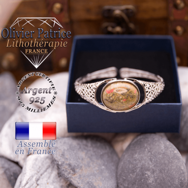 Bracelet toile d'araignée unakite ouvert en argent 925