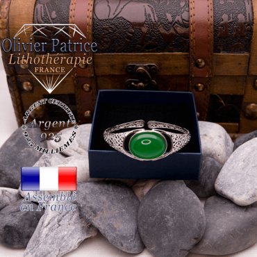 Bracelet toile d'araignée agate verte ouvert en argent 925