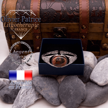 Bracelet toile d'araignée jaspe picasso ouvert en argent 925