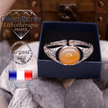 Bracelet toile d'araignée en onyx jaune, ouvert, en argent 925