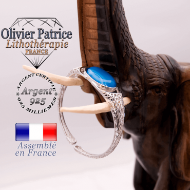 Bracelet toile d'araignée agate bande bleue ouvert en argent 925