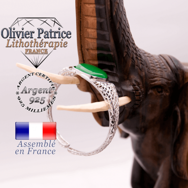 Bracelet toile d'araignée agate verte ouvert en argent 925