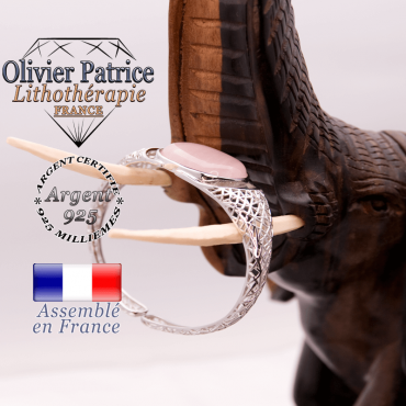 Bracelet toile d'araignée quartz rose ouvert en argent 925