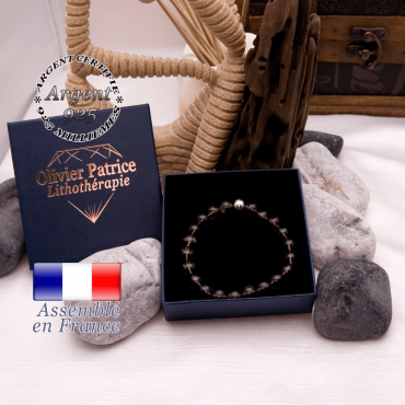 Bracelet quartz fumé pierre naturelle et argent 925 dans son écrin