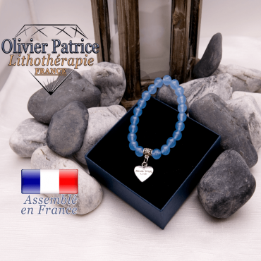 Bracelet agate bleue et son charms coeur en alliage