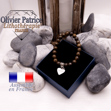 Bracelet bronzite et son charms coeur en alliage