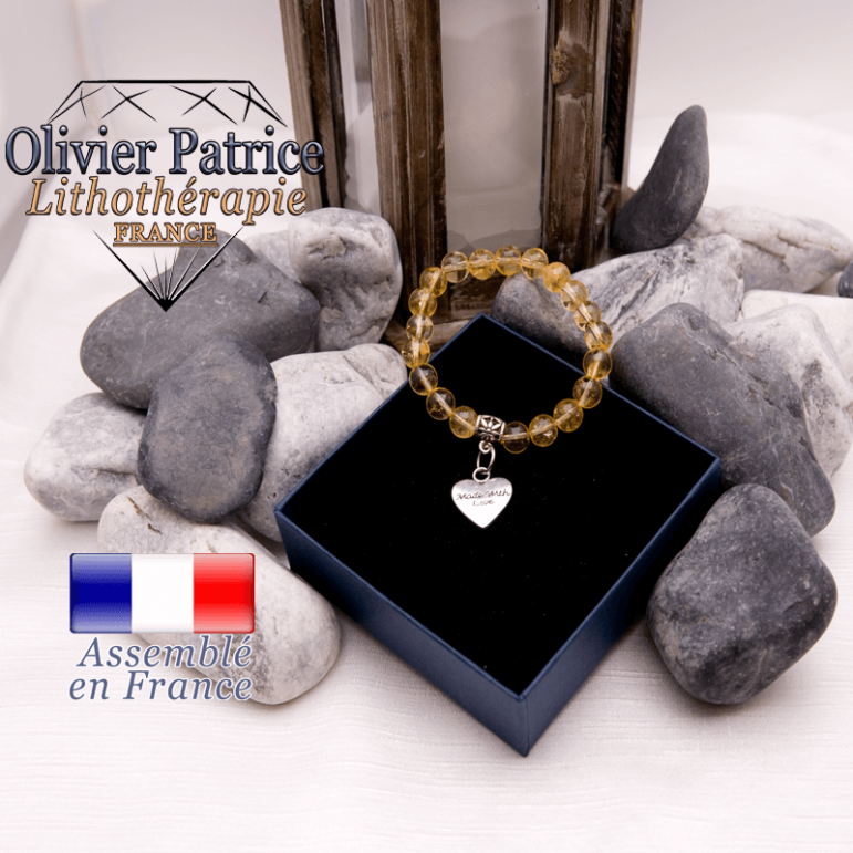 Bracelet citrine et son charms coeur en alliage