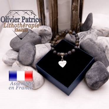 Bracelet de labradorite et son charms coeur en alliage