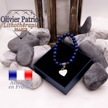 Bracelet lapis lazuli et son charms coeur en alliage