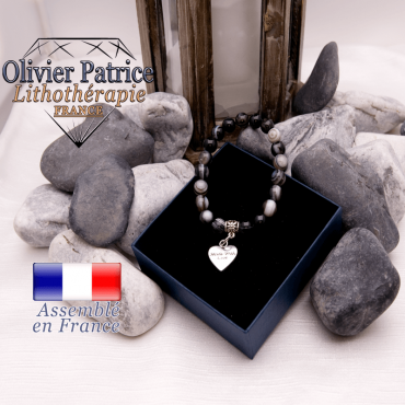 Bracelet sardonyx et son charms coeur en alliage