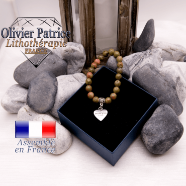 Bracelet unakite et son charms coeur en alliage