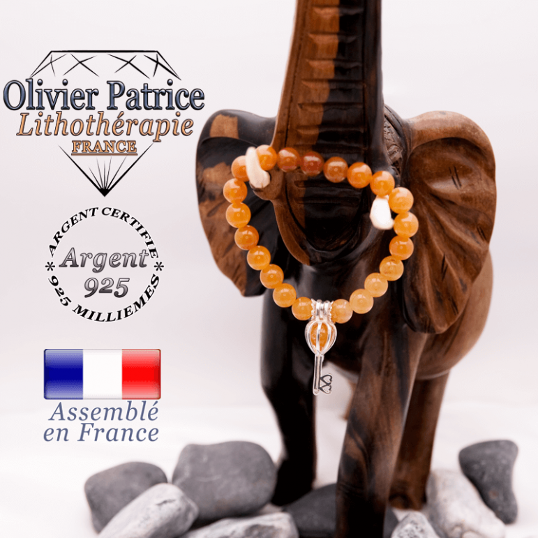 Bracelet aventurine orange et sa cage clé en argent 925