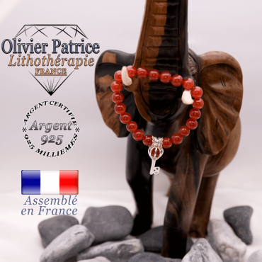 Bracelet en cornaline et sa cage clé en argent 925