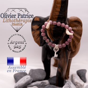 Bracelet lépidolite et sa cage clé en argent 925