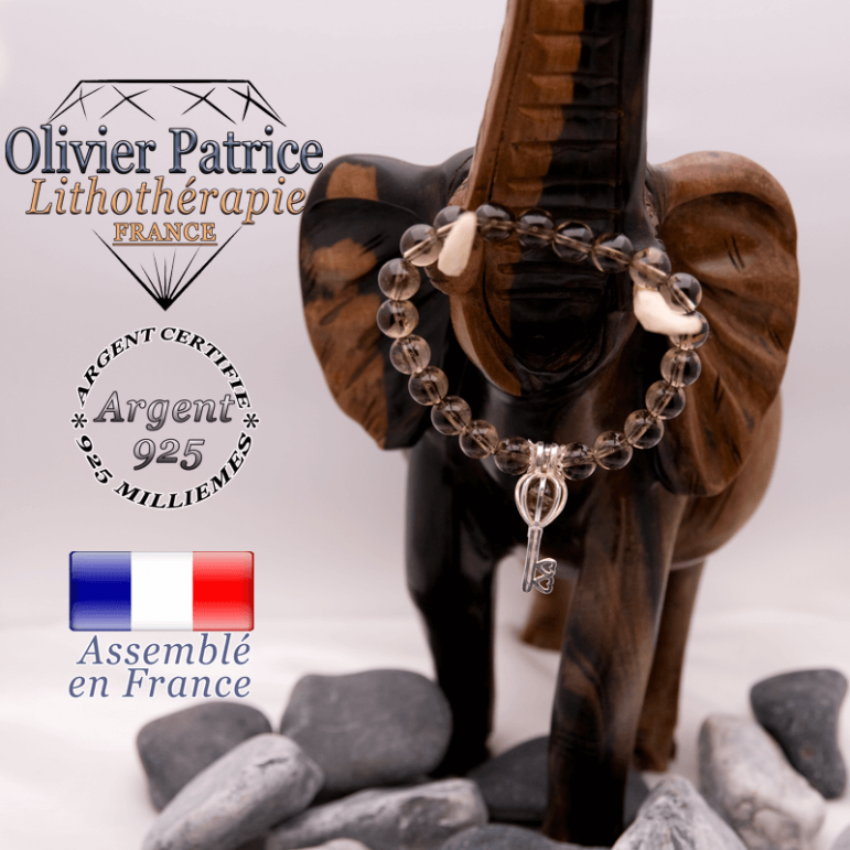 Bracelet quartz fumé et sa cage clé en argent 925
