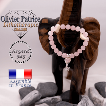 Bracelet quartz rose et sa cage clé en argent 925