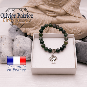 Bracelet agate mousse et son charms arbre de vie en alliage