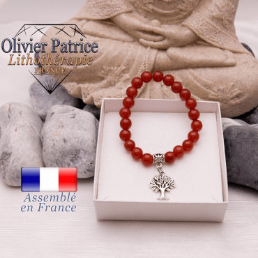 Bracelet en cornaline et son charms arbre de vie en alliage