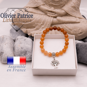 Bracelet aventurine orange et son charms arbre de vie en alliage