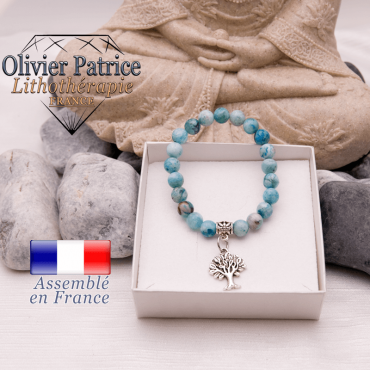 Bracelet hémimorphite et son charms arbre de vie en alliage