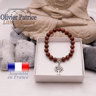 Bracelet jaspe rouge et son charms arbre de vie en alliage