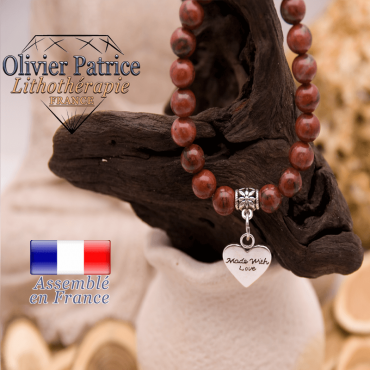Bracelet jaspe rouge et son charms coeur en alliage